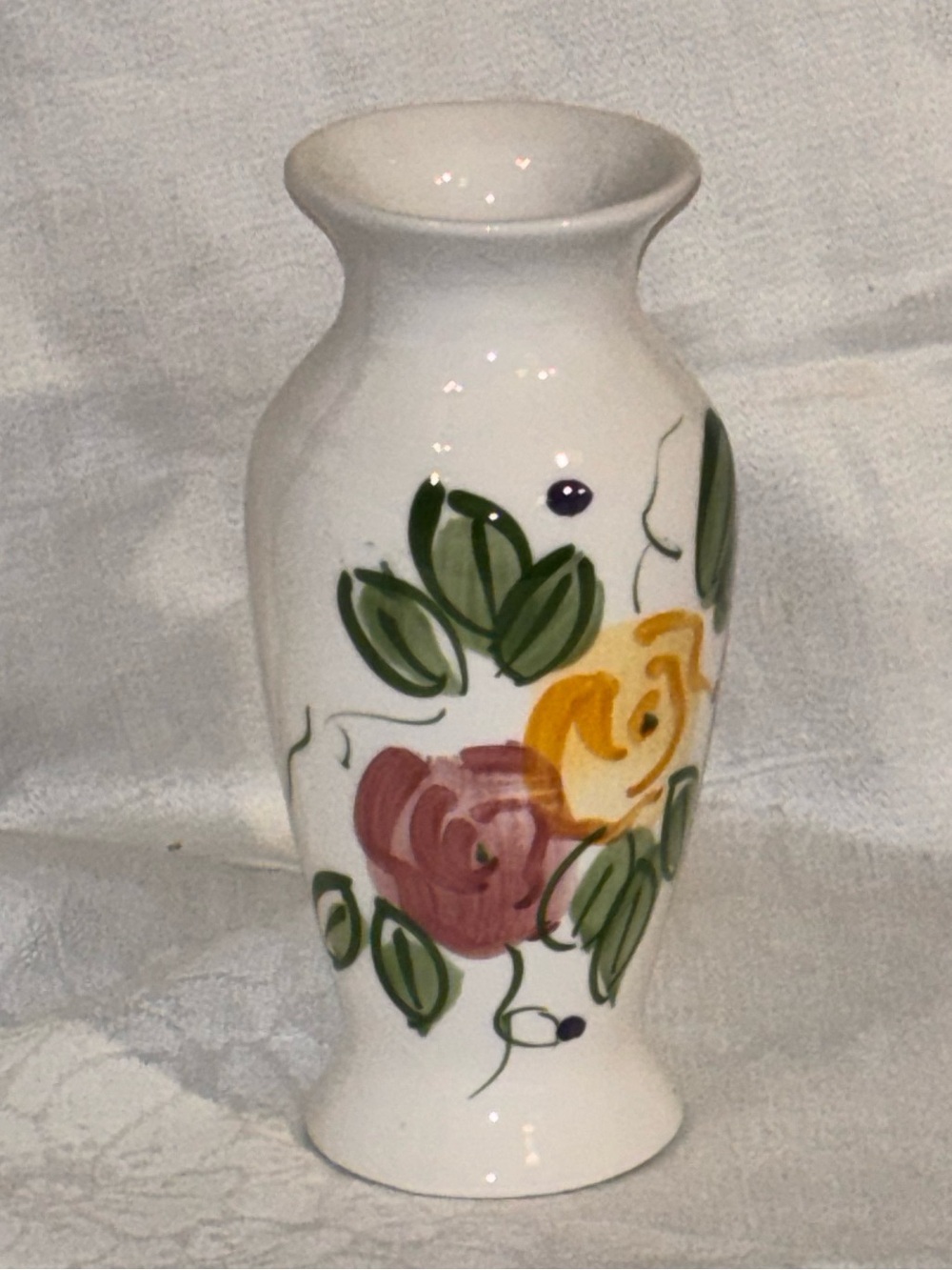 Vintage Hand-Painted Floral Ceramic Bud Vase Made in Taiwan Rose